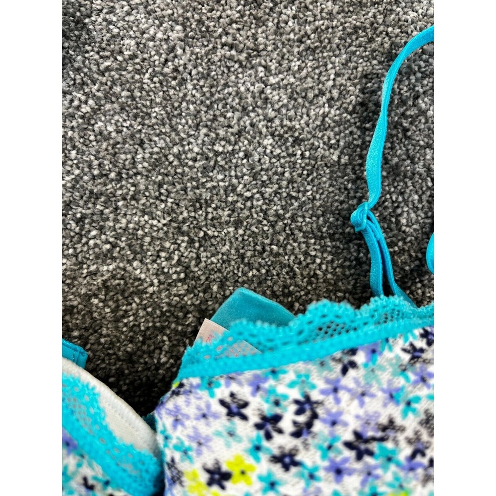 Victoria's Secret Bra Womens 34‎ D Flowered Underwire Padded Lined Demi Blue - Picture 5 of 9